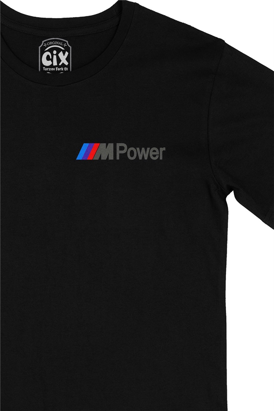 M Power Cep Logo Tasarımlı Siyah Tişört