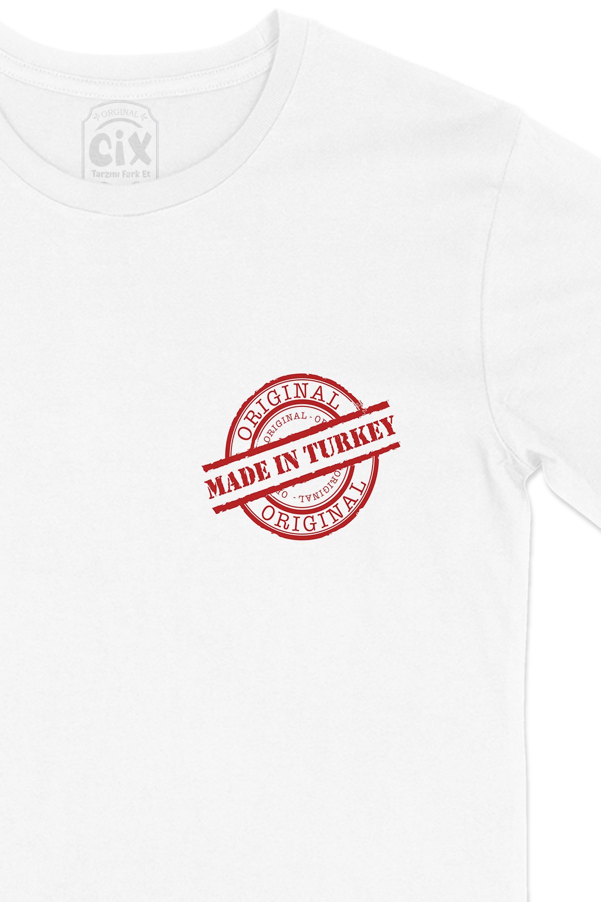 Made In Turkey Original Cep Logo Tasarımlı Beyaz Tişört