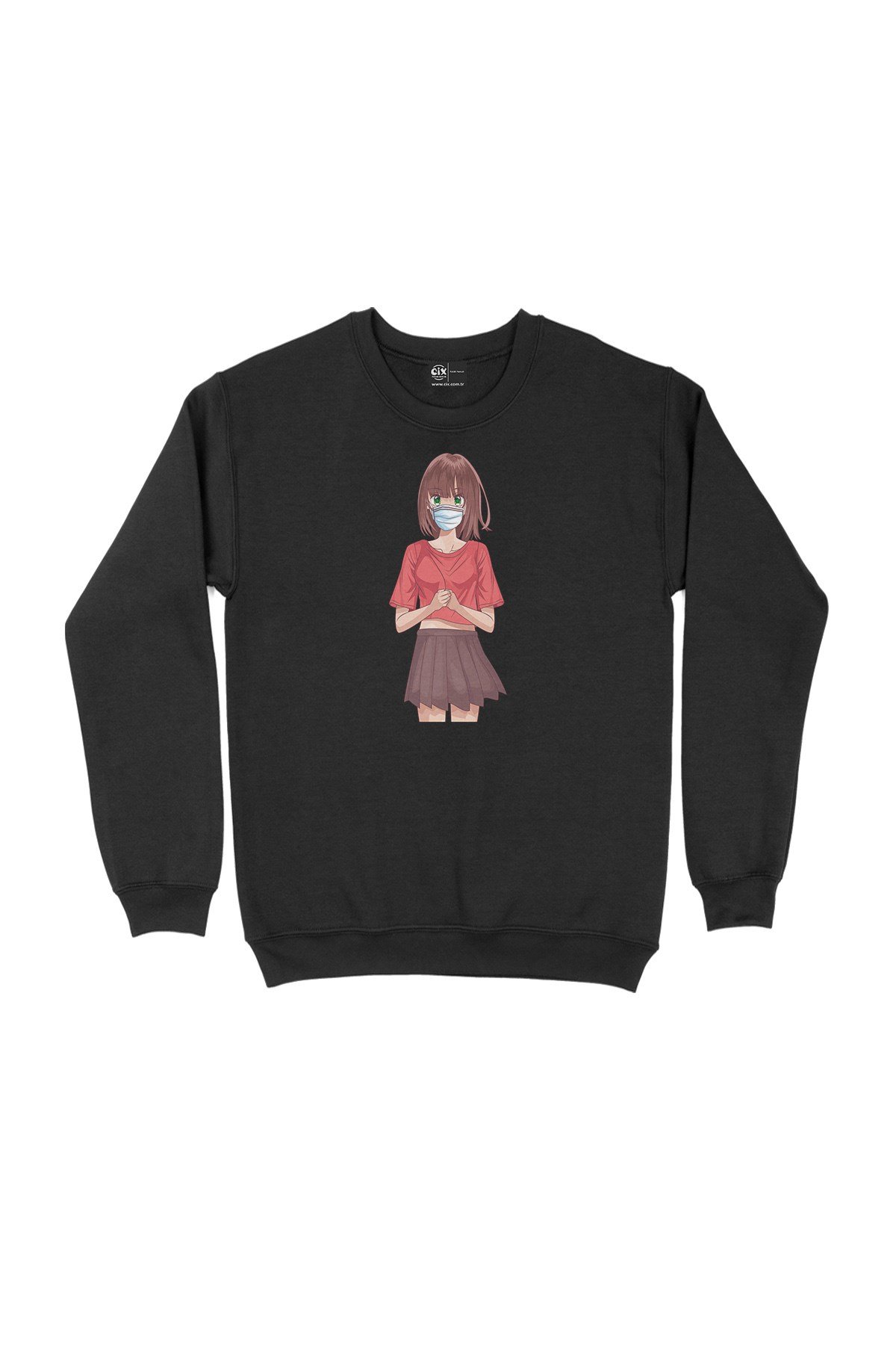 Maskeli Anime Kız Siyah Sweatshirt