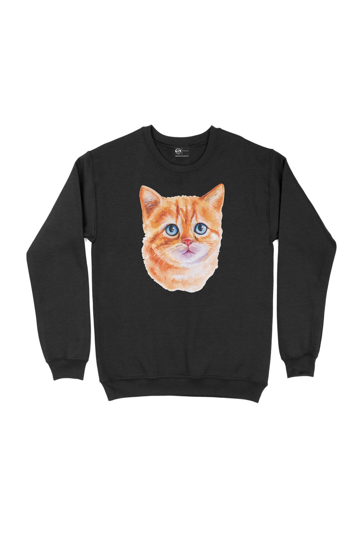 Mavi Gözlü Kedi Siyah Sweatshirt
