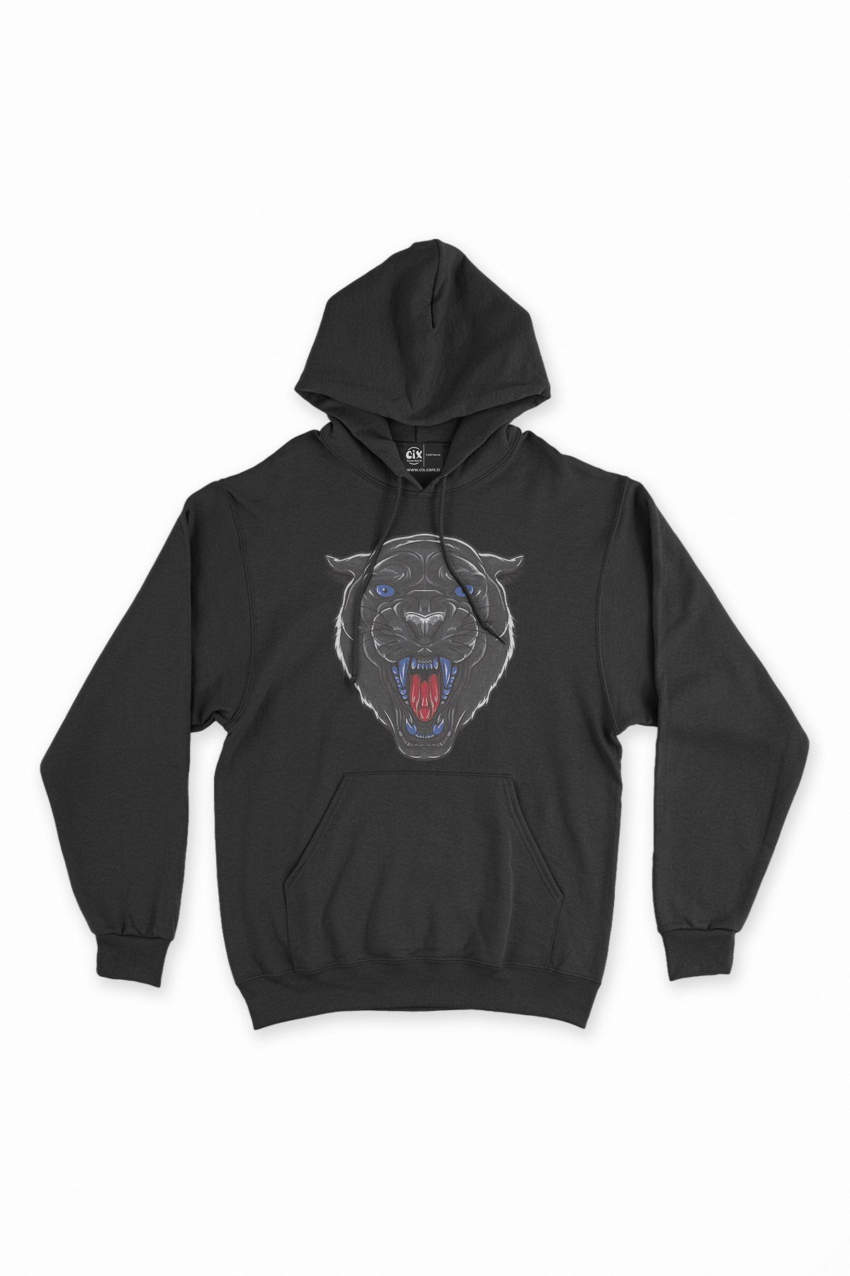 Mavi Gözlü Panter Siyah Kapşonlu Sweatshirt Hoodie