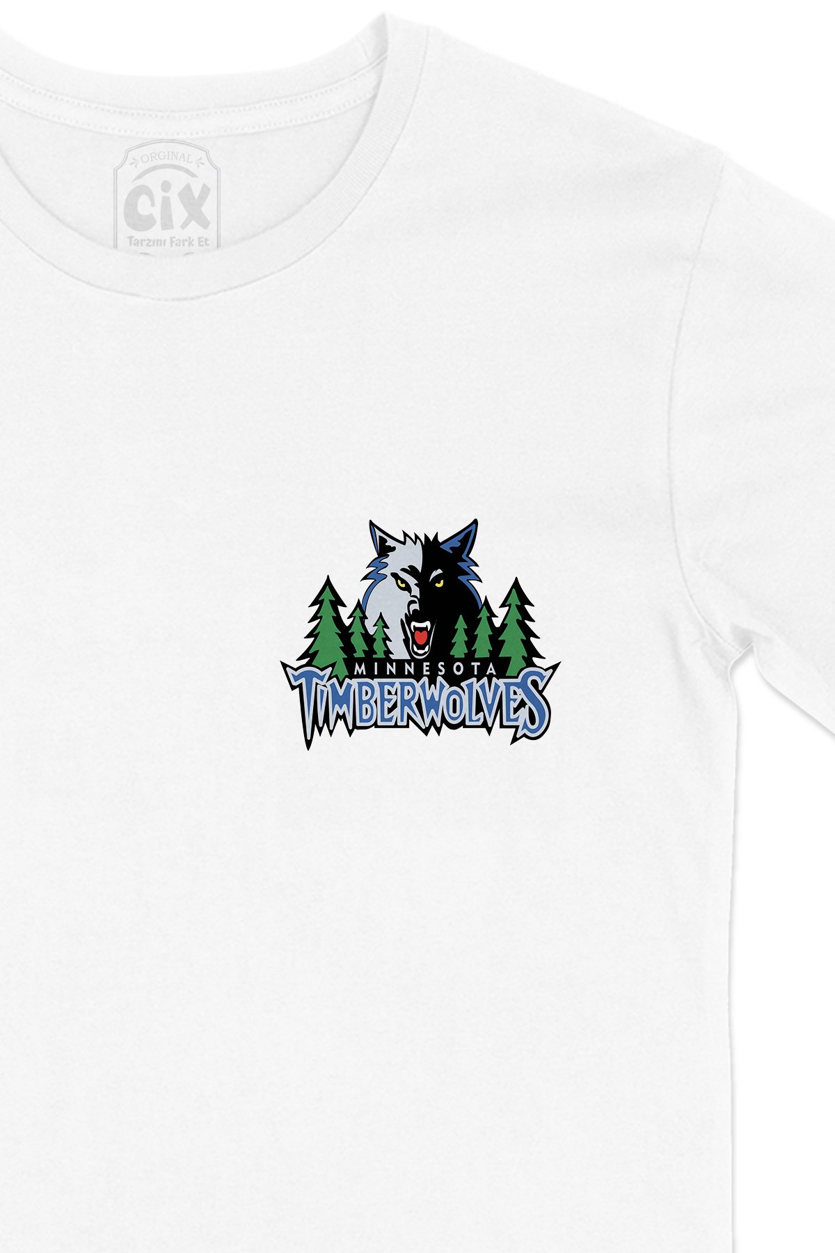 Mavi Minnesota Timberwolves Cep Logo Tasarımlı Beyaz Tişört