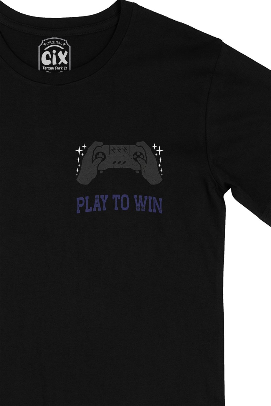 Mavi Play To Win Cep Logo Tasarımlı Siyah Tişört