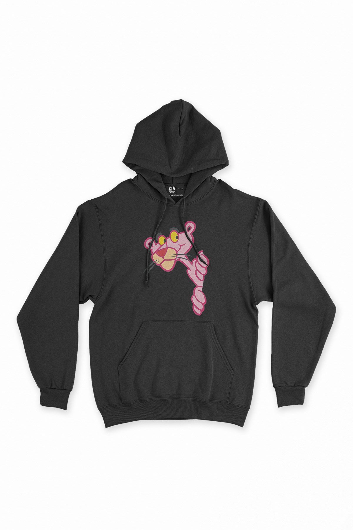 Meraklı Pembe Panter Siyah Kapşonlu Sweatshirt Hoodie
