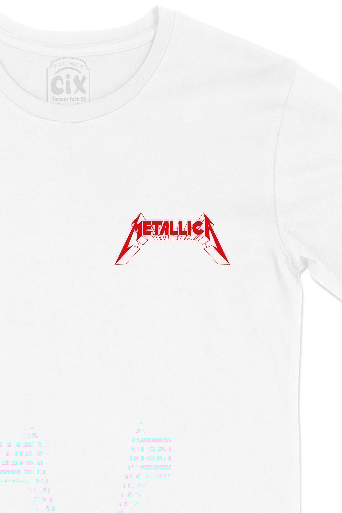 Metallica 3D Cep Logo Tasarımlı Beyaz Tişört