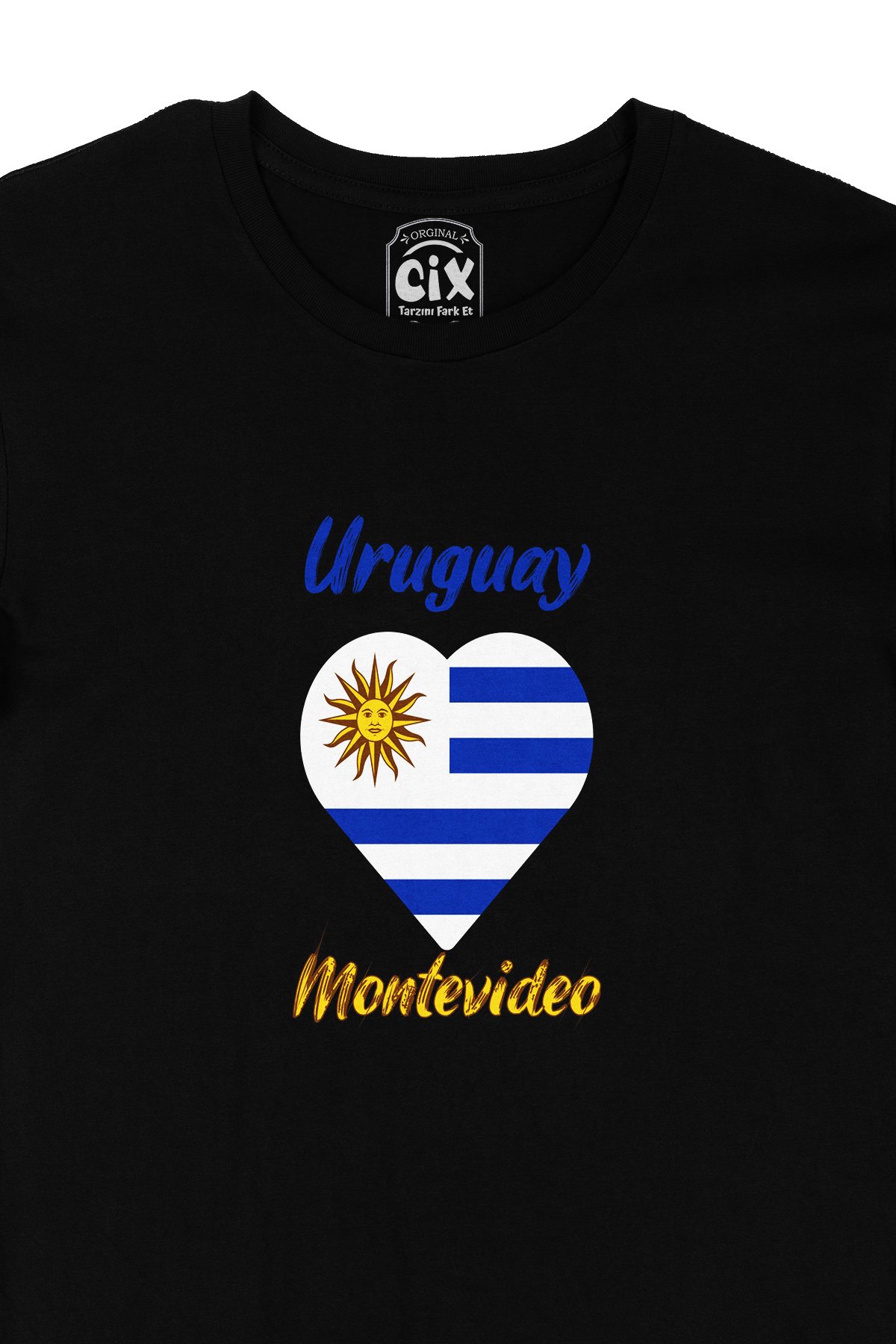 Montevideo Uruguay Bayraklı Kalpli Siyah Tişört
