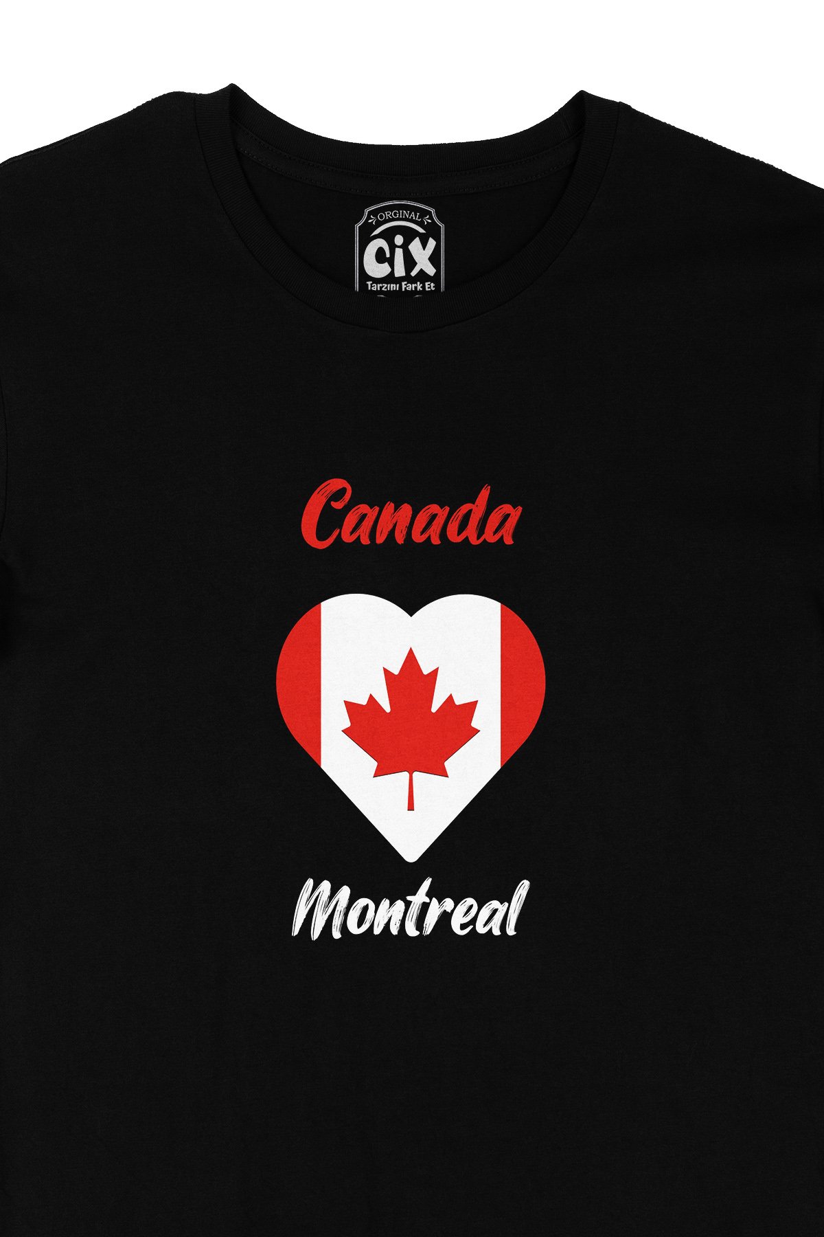 Montreal Canada Bayraklı Kalpli Siyah Tişört