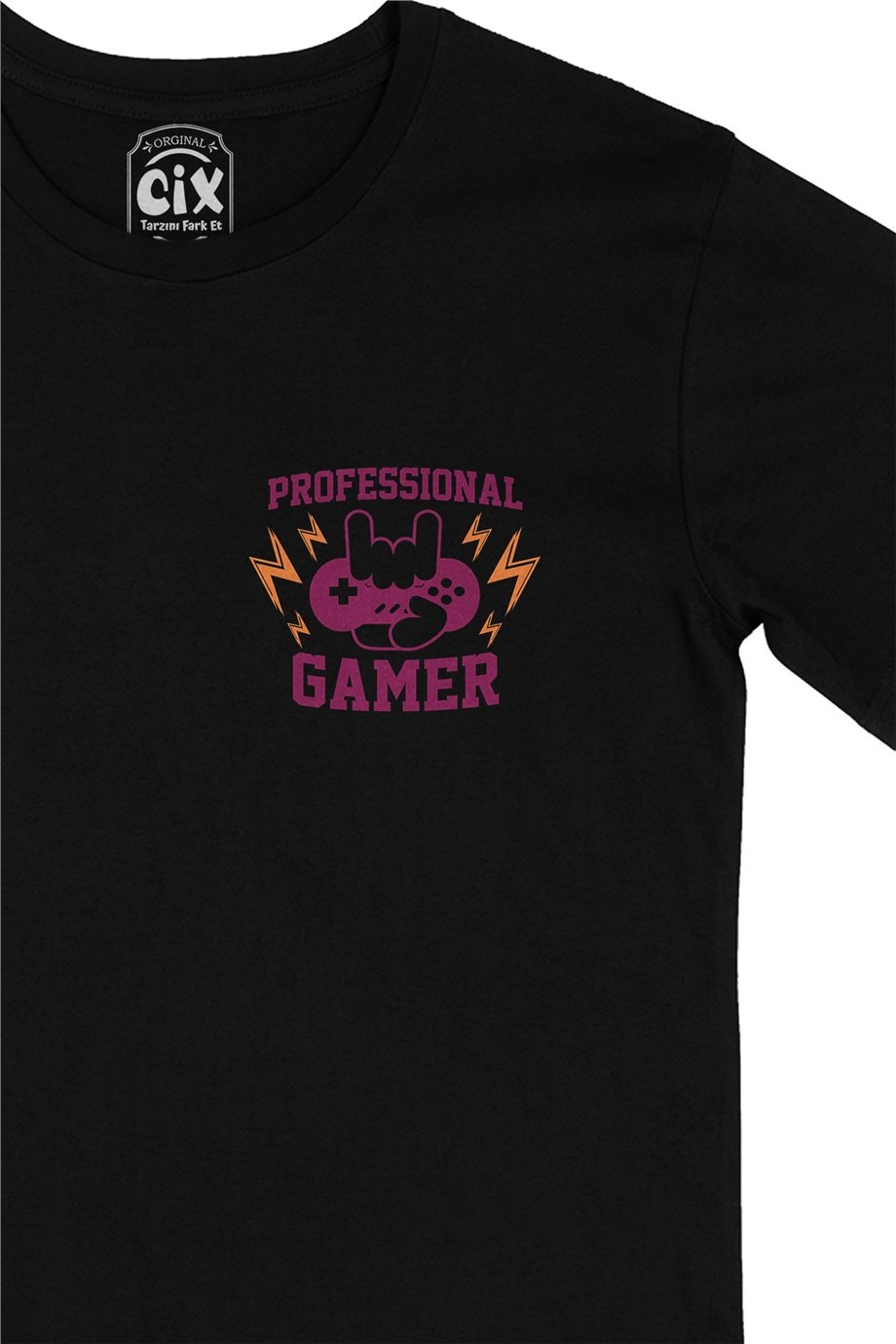 Mor Professional Gamer Cep Logo Tasarımlı Siyah Tişört
