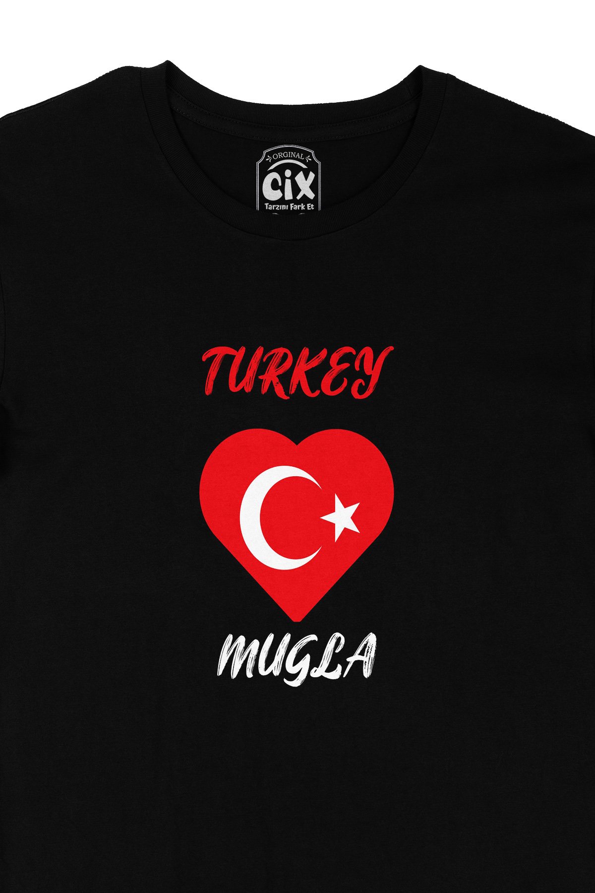 Muğla Türkiye Bayraklı Kalpli Siyah Tişört