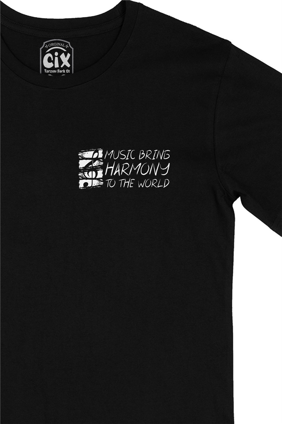 Music Bring Harmony To The World Cep Logo Tasarımlı Siyah Tişört