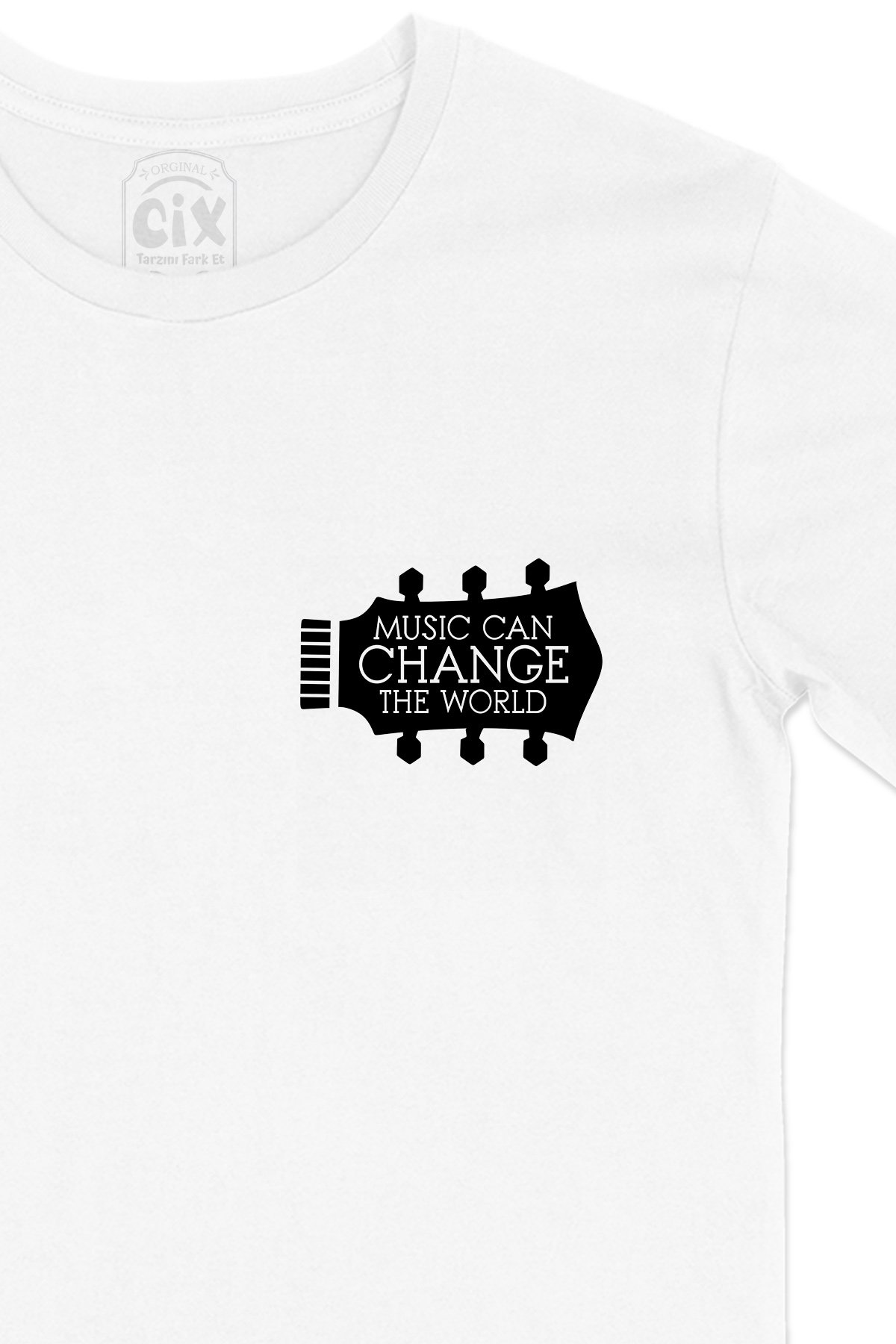 Music Can Change The World Cep Logo Tasarımlı Beyaz Tişört