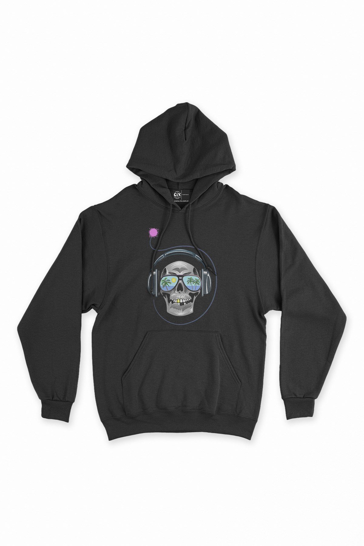 Müzisyen Kuru Kafa Siyah Kapşonlu Sweatshirt Hoodie