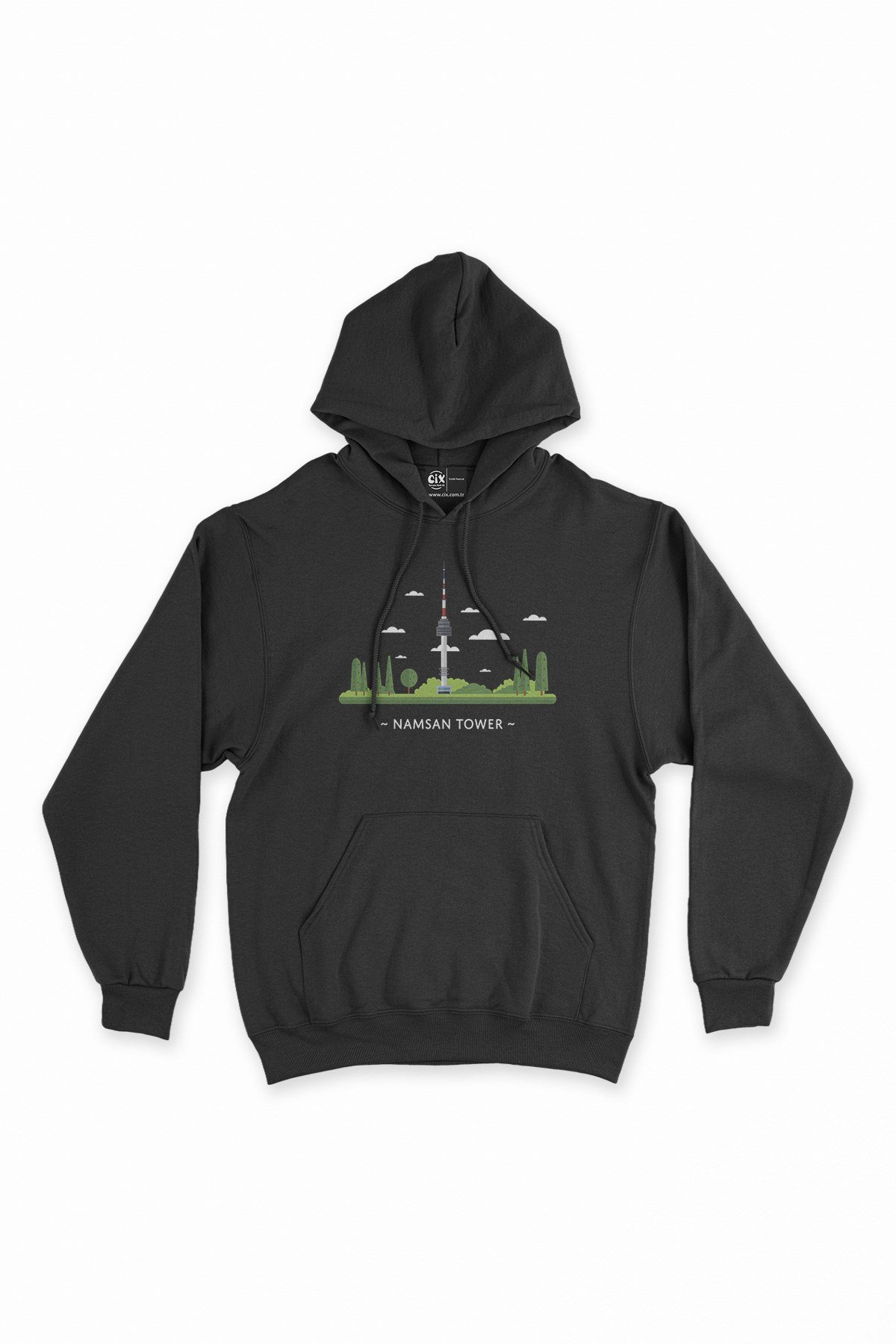 Namsan Tower Siyah Kapşonlu Sweatshirt Hoodie
