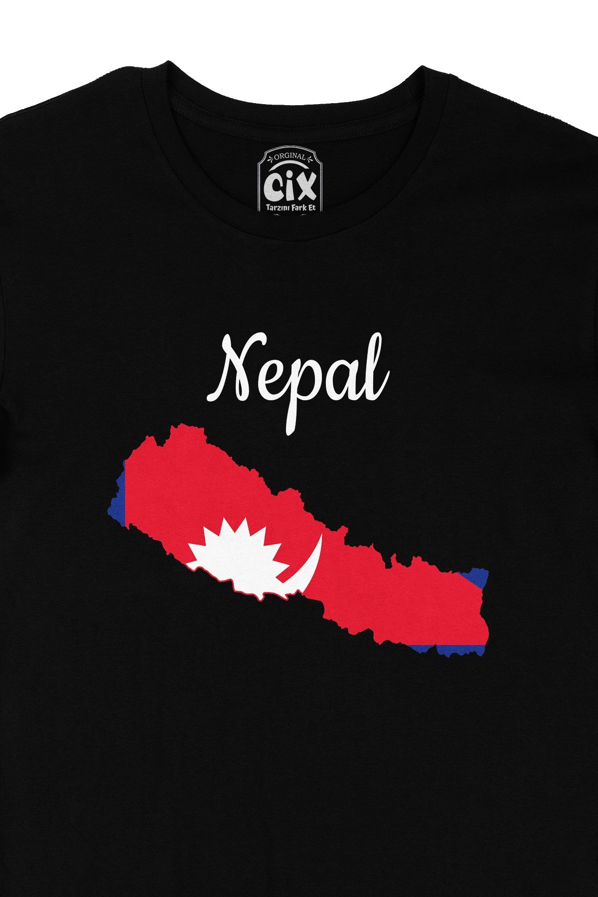 Nepal Haritalı ve Bayraklı Siyah Tişört
