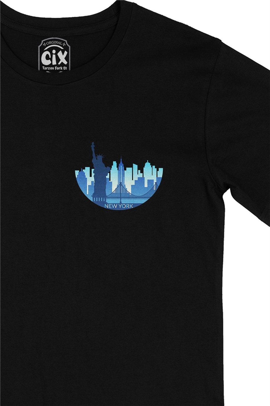 New York Cep Logo Tasarımlı Siyah Tişört