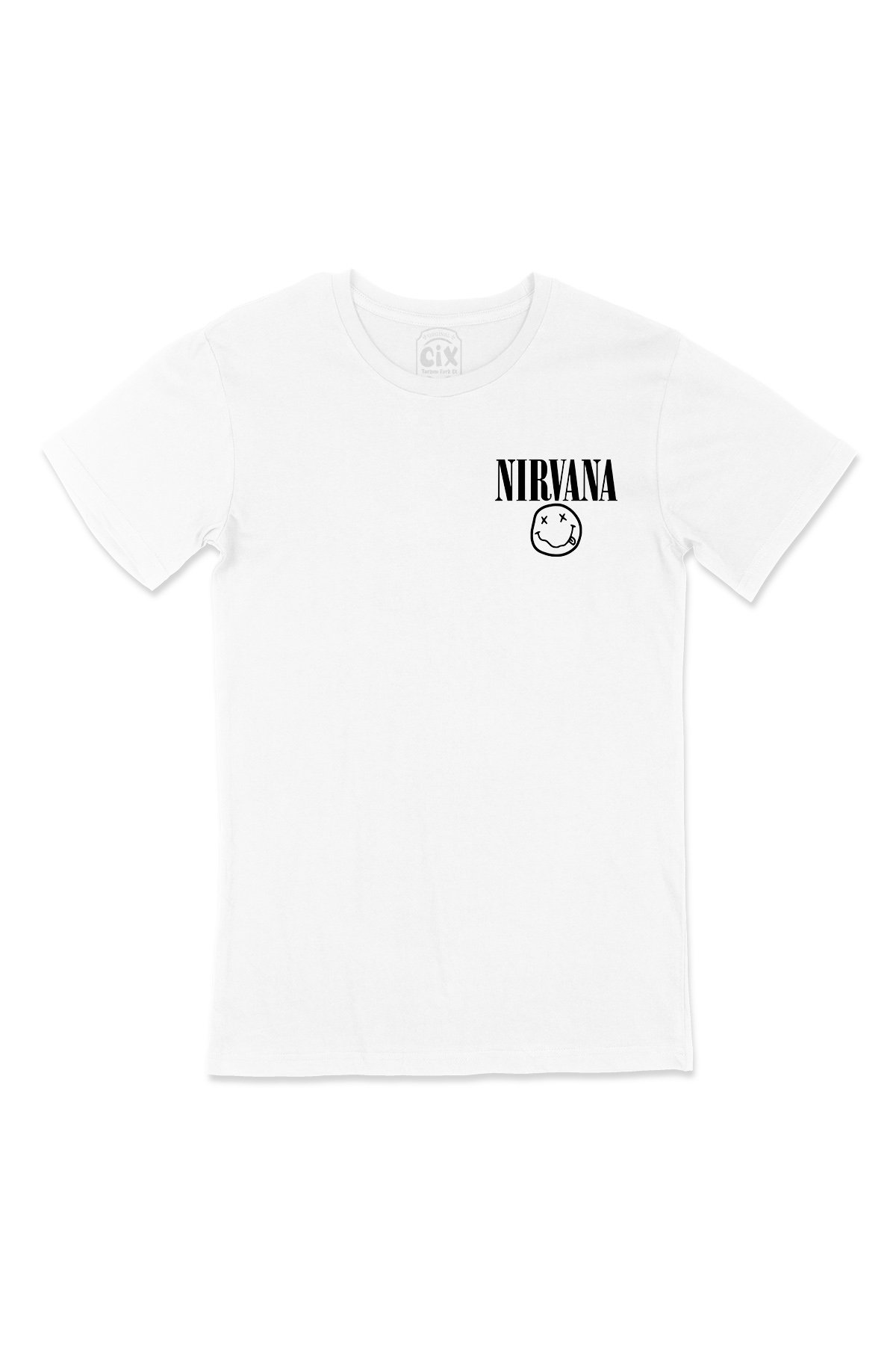 Nirvana Cep Logo Tasarımlı Beyaz Tişört