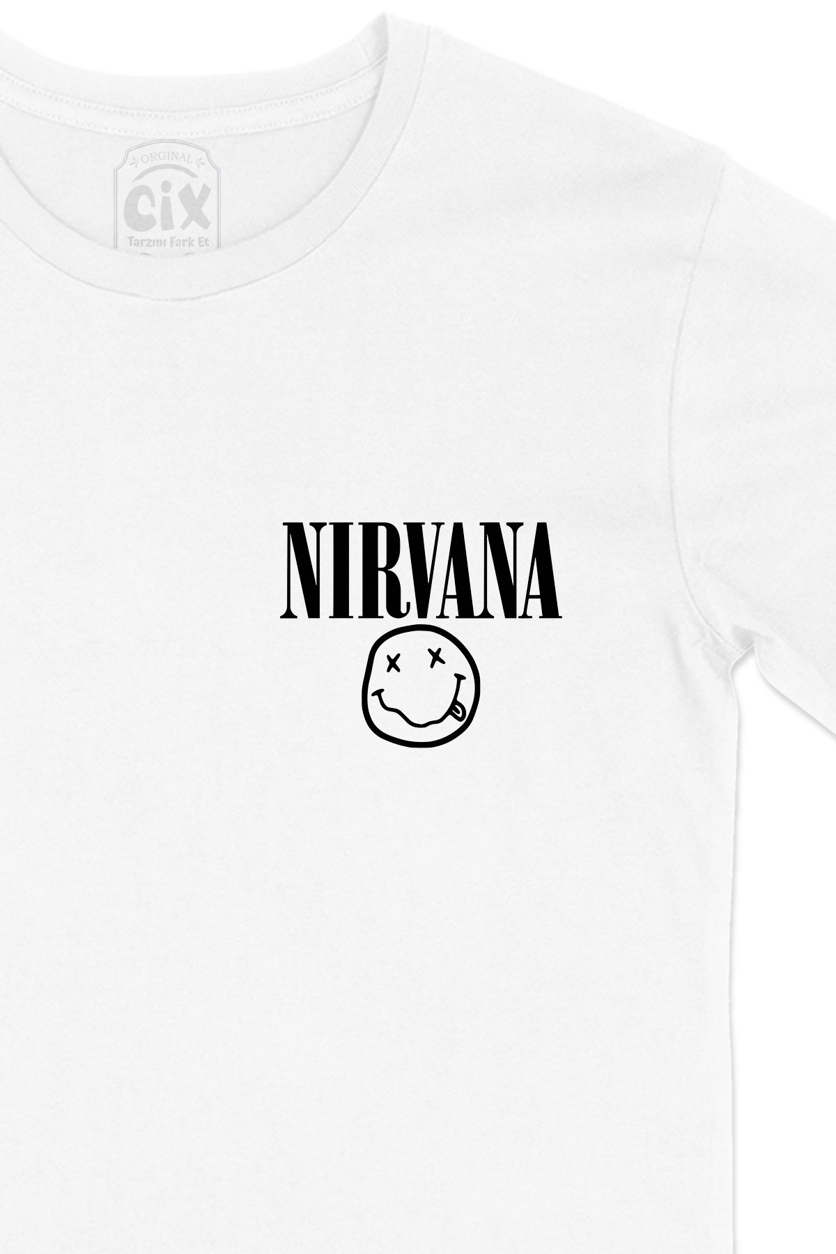 Nirvana Cep Logo Tasarımlı Beyaz Tişört