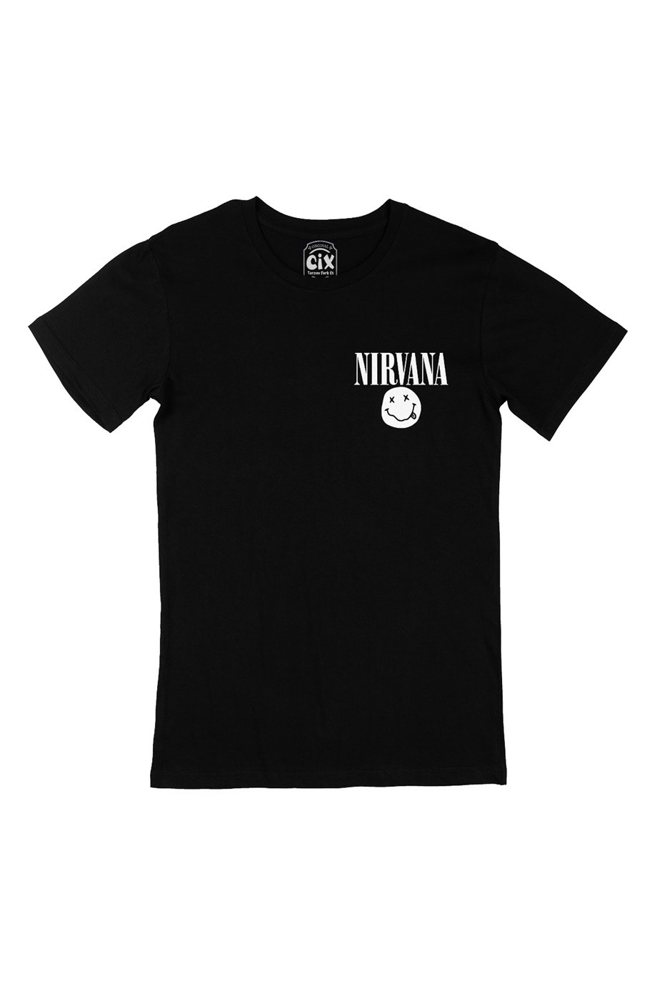 Nirvana Sarı Tasarım Cep Logo Tasarımlı Siyah Tişört