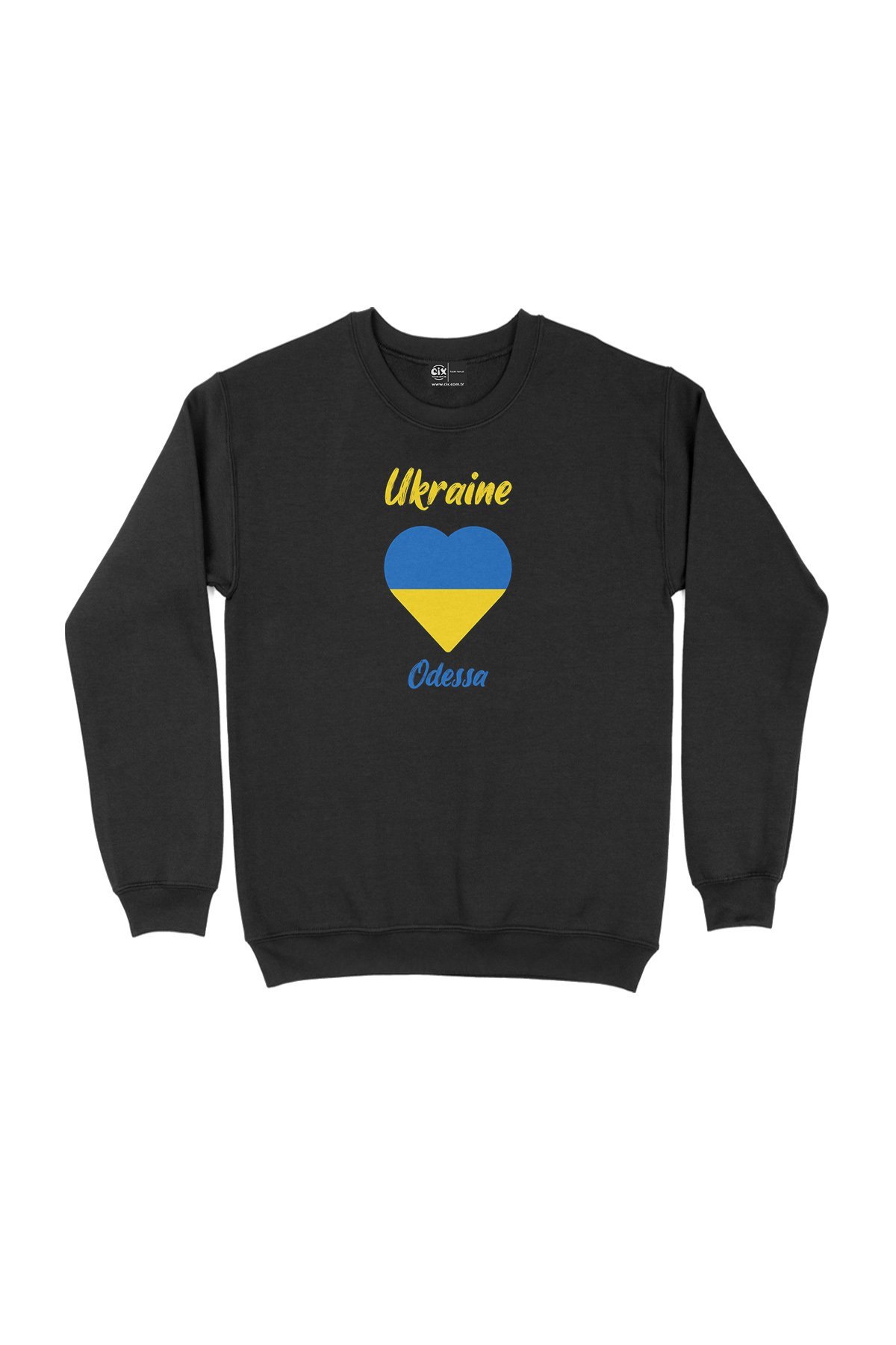 Odessa Ukrayna Bayraklı Kalpli Siyah Sweatshirt