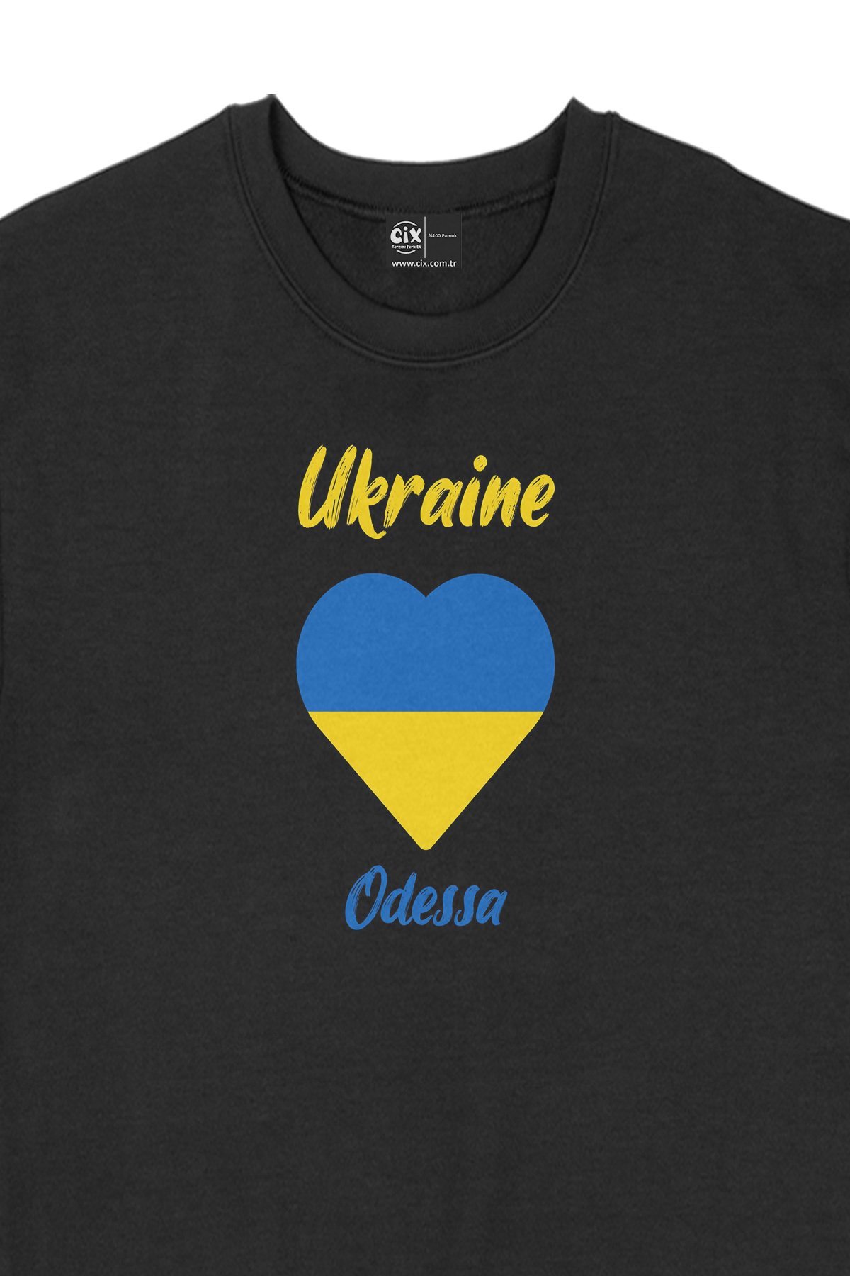 Odessa Ukrayna Bayraklı Kalpli Siyah Sweatshirt