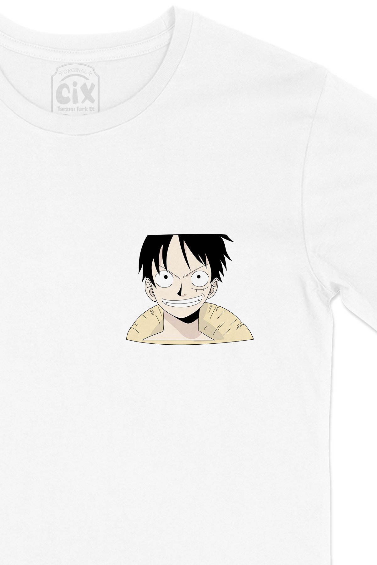 One Piece Monkey D. Luffy Cep Logo Tasarımlı Beyaz Tişört