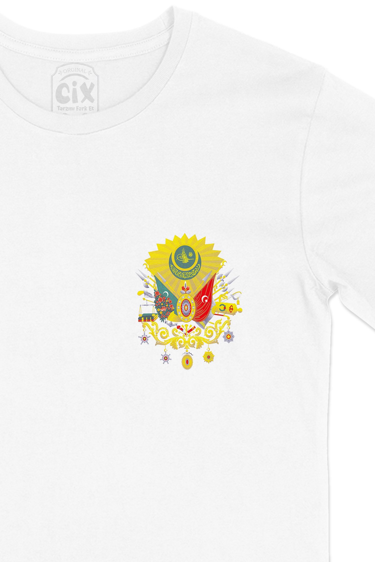 Osmanlı Armalı Cep Logo Tasarımlı Beyaz Tişört