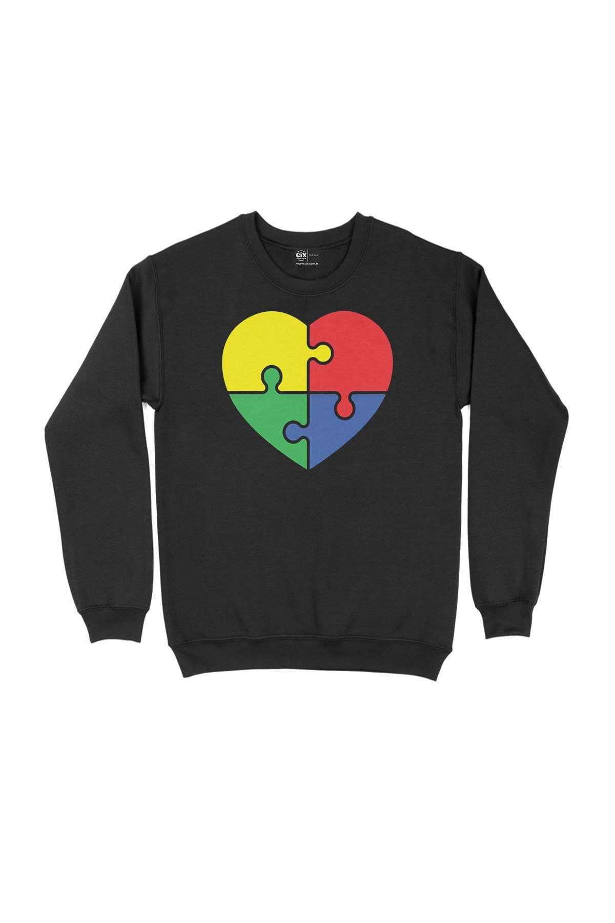 Otizm Renkli Kalp Siyah Sweatshirt