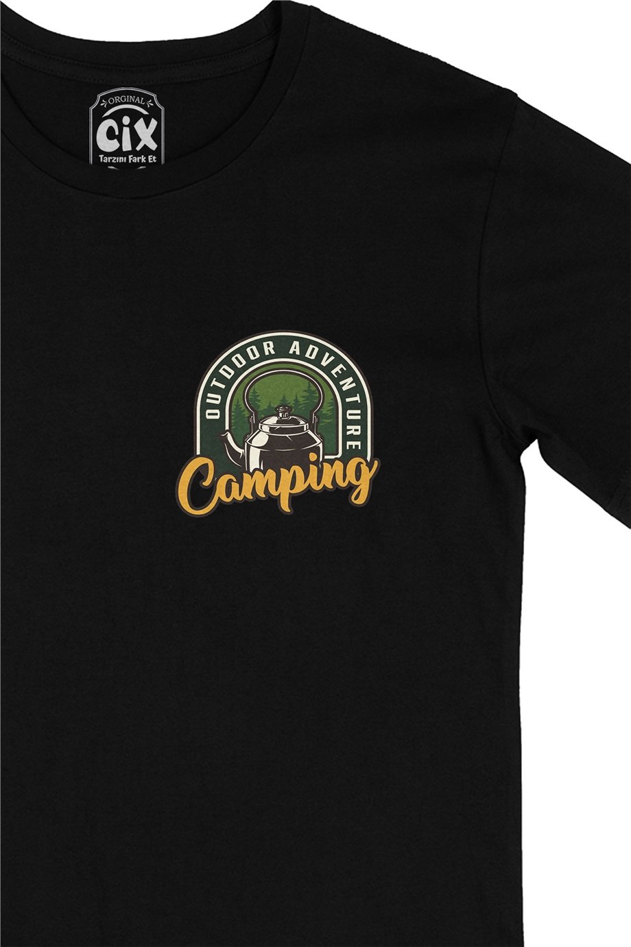 Outdoor Adventure Cep Logo Tasarımlı Siyah Tişört