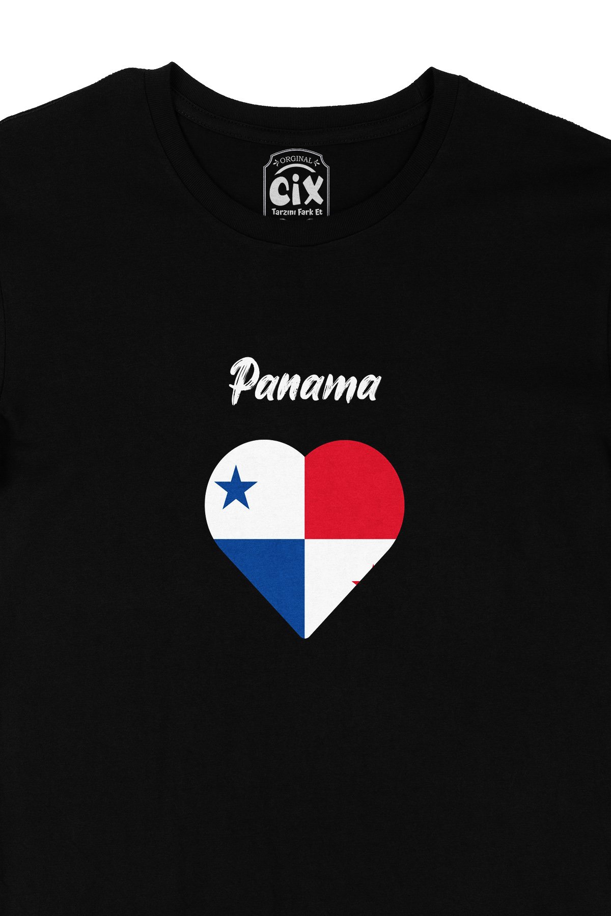 Panama Bayraklı Kalpli Siyah Tişört
