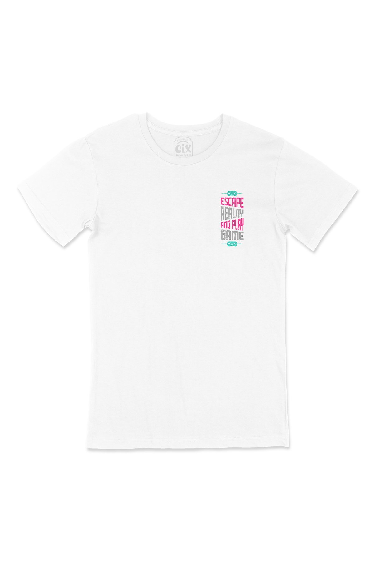 Pembe Escape Reality Cep Logo Tasarımlı Beyaz Tişört