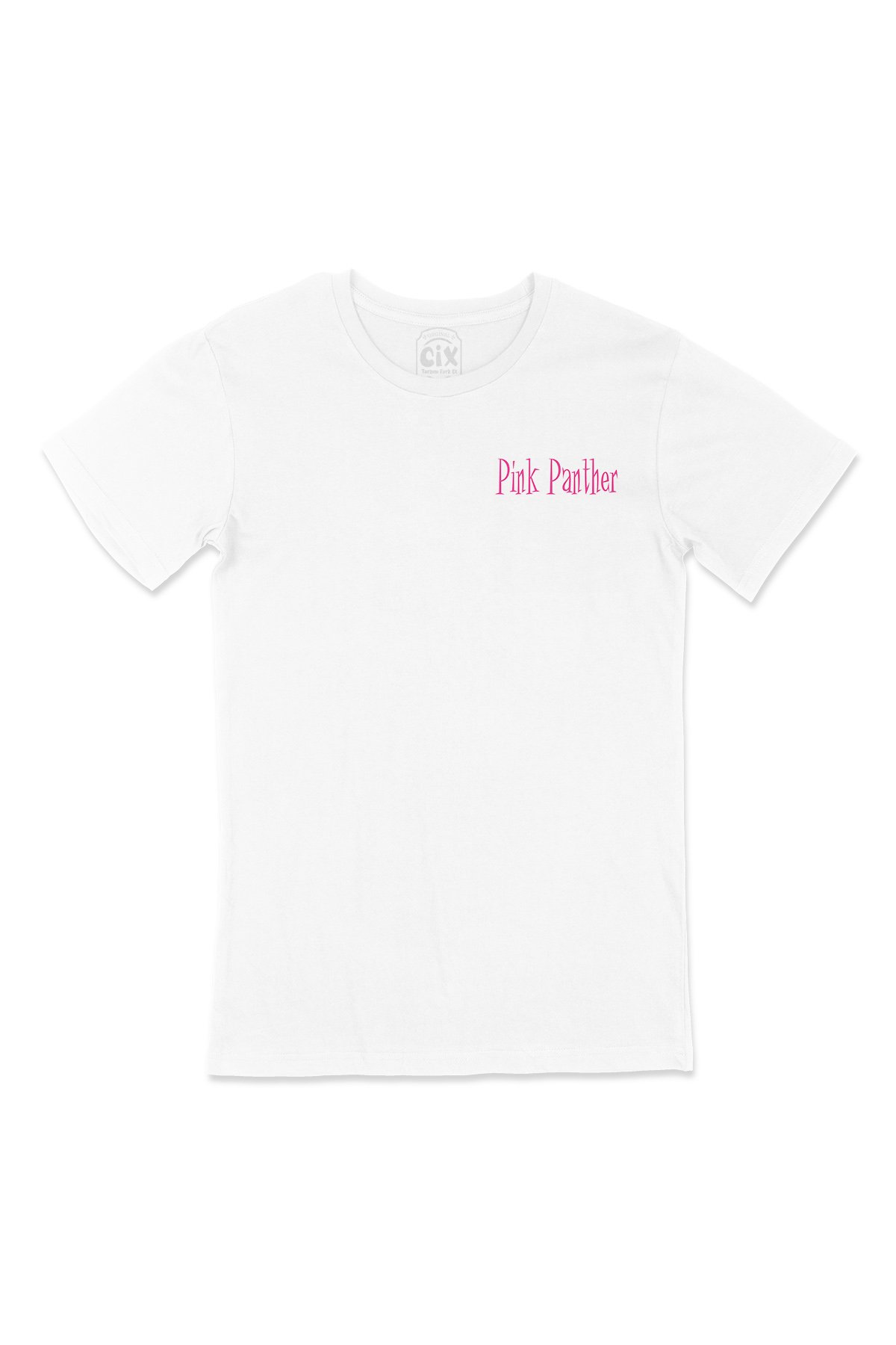 Pembe Panter Cep Logo Tasarımlı Beyaz Tişört