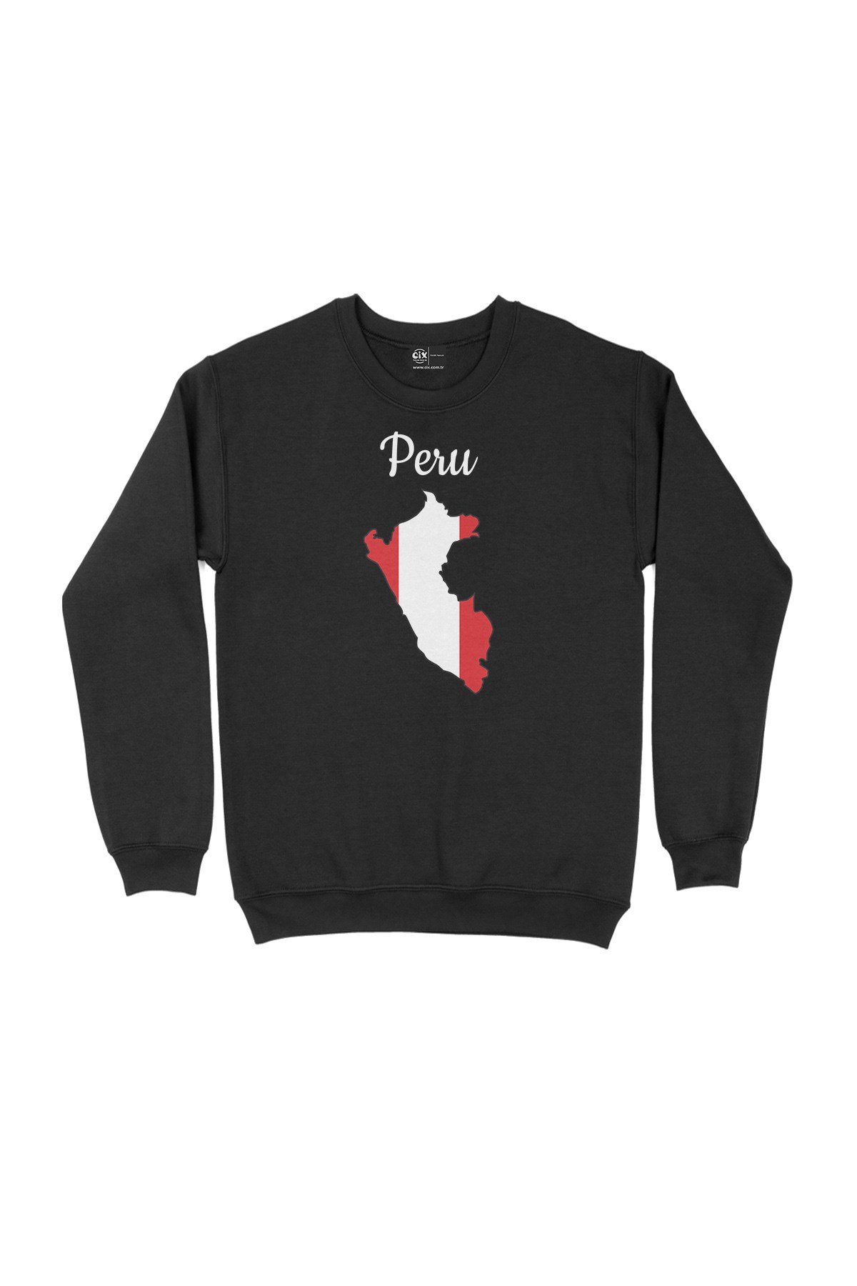 Peru Haritalı ve Bayraklı Siyah Sweatshirt