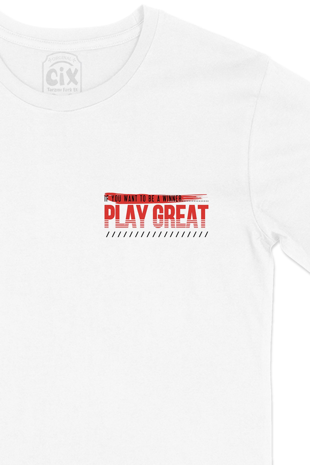 Play Great Cep Logo Tasarımlı Beyaz Tişört