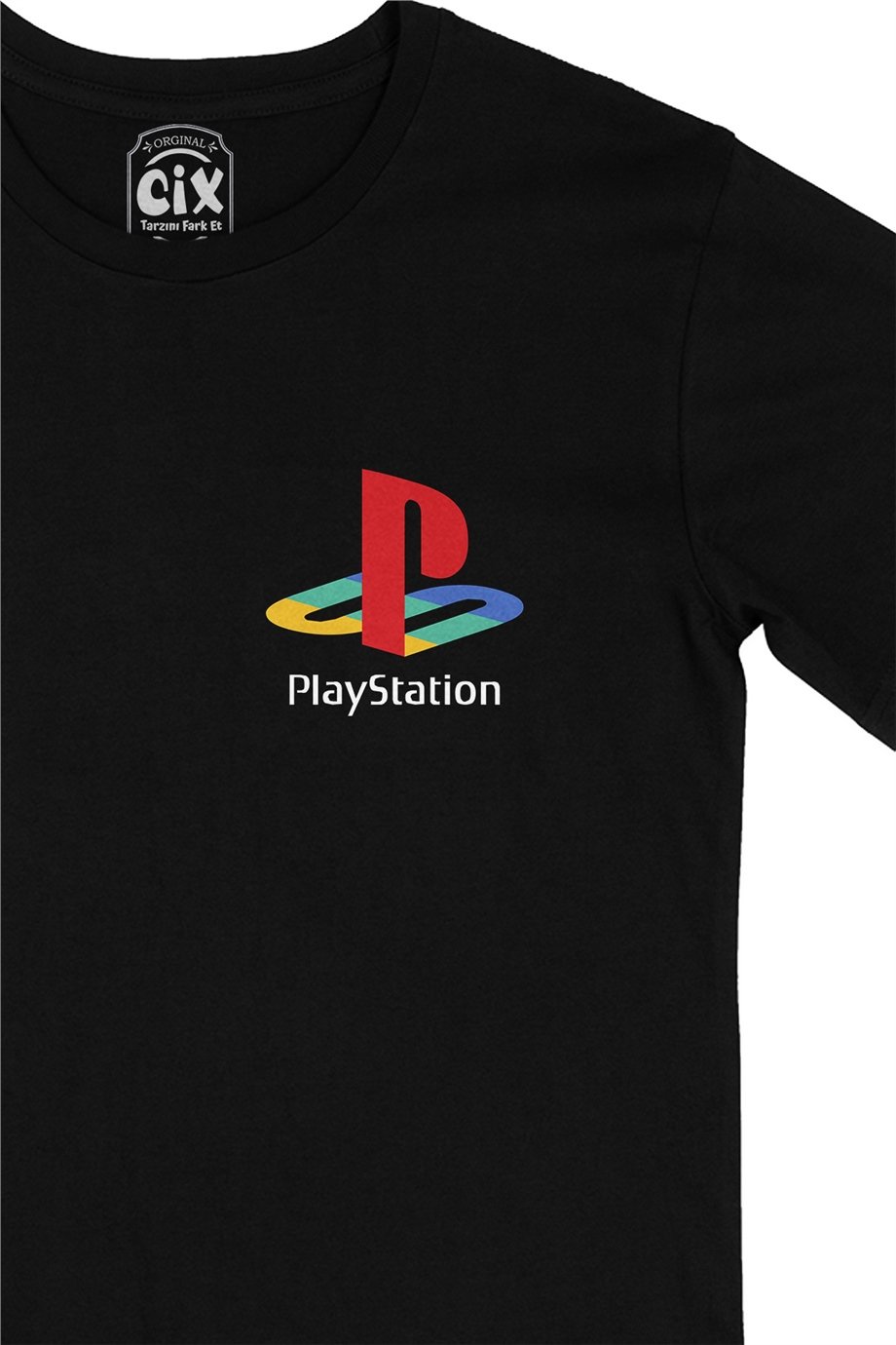 Play Station Cep Logo Tasarımlı Siyah Tişört