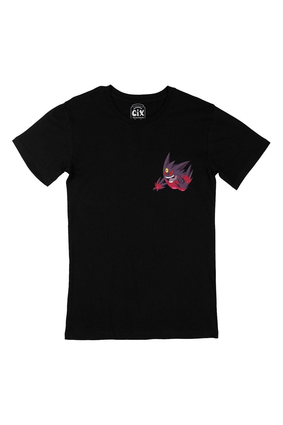 Pokemon Mega Gengar Cep Logo Tasarımlı Siyah Tişört