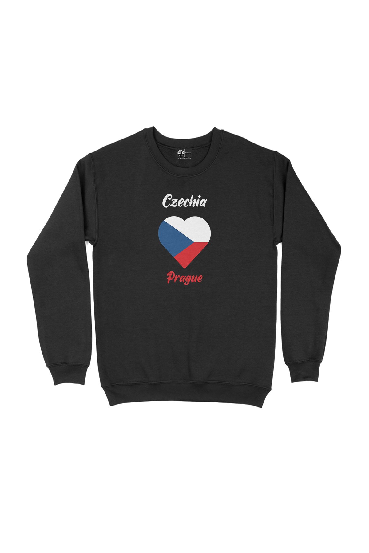 Prag Çekya Bayraklı Kalpli Siyah Sweatshirt
