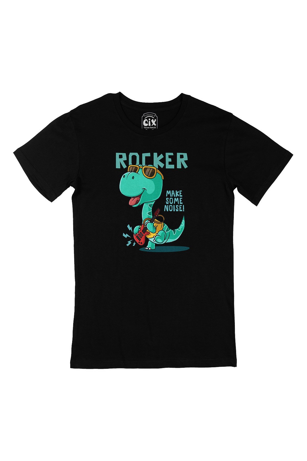 Rocker Dinozor Siyah Tişört