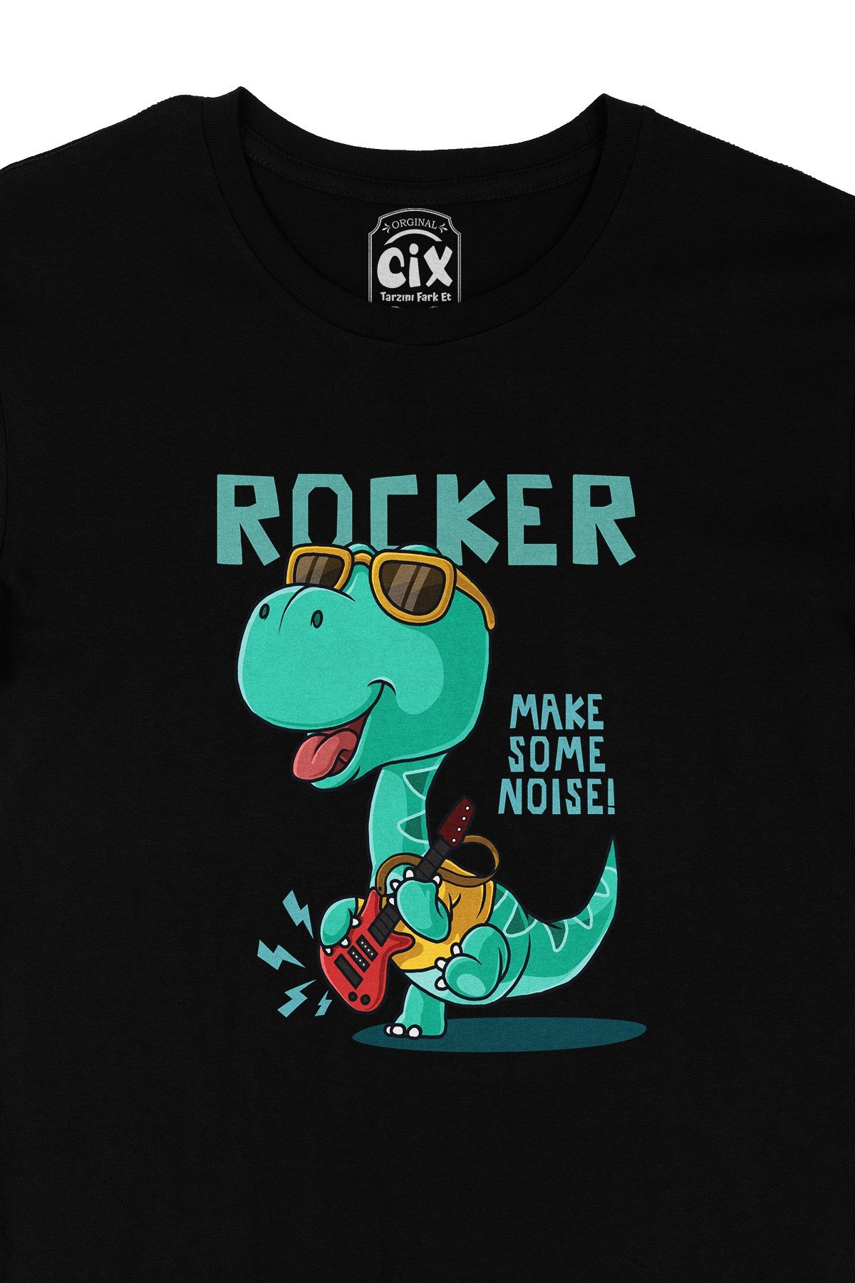 Rocker Dinozor Siyah Tişört