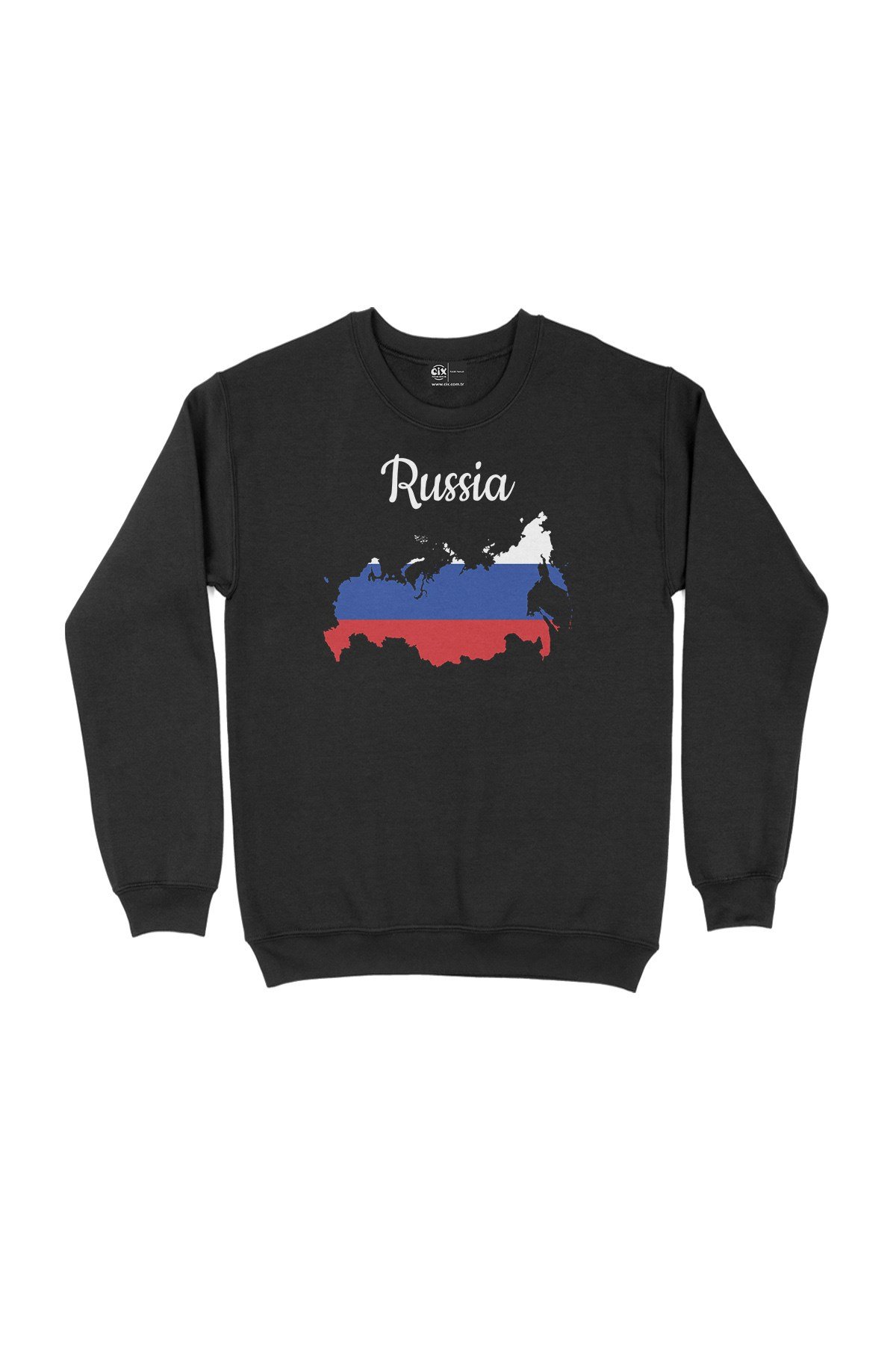 Rusya Haritalı ve Bayraklı Siyah Sweatshirt