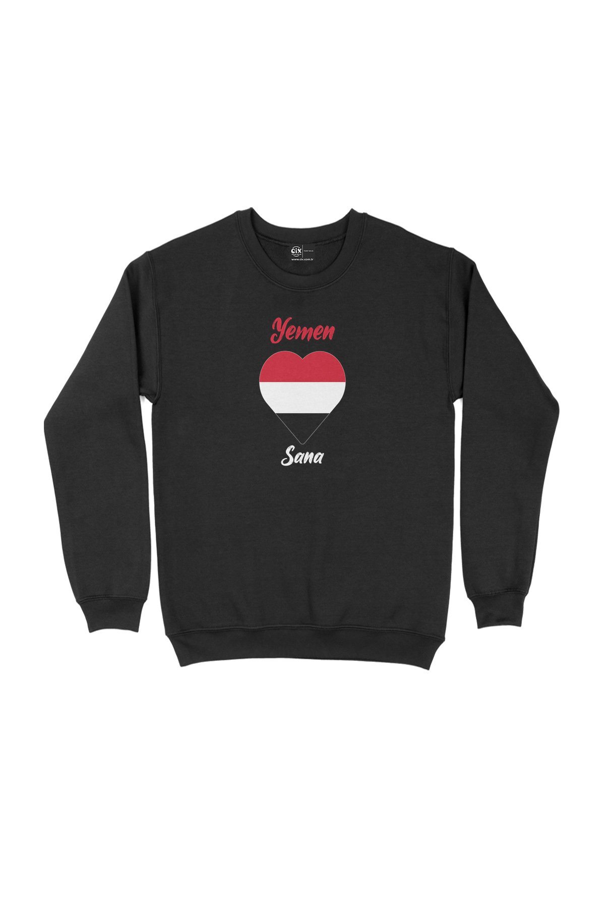 Sana Yemen Bayraklı Kalpli Siyah Sweatshirt