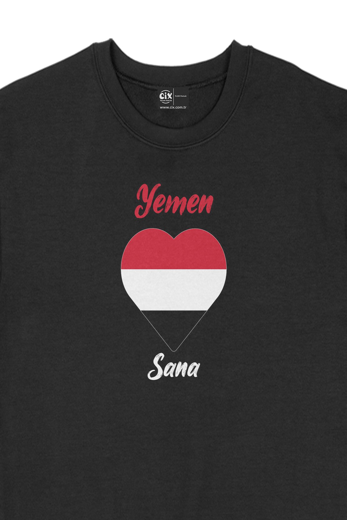Sana Yemen Bayraklı Kalpli Siyah Sweatshirt