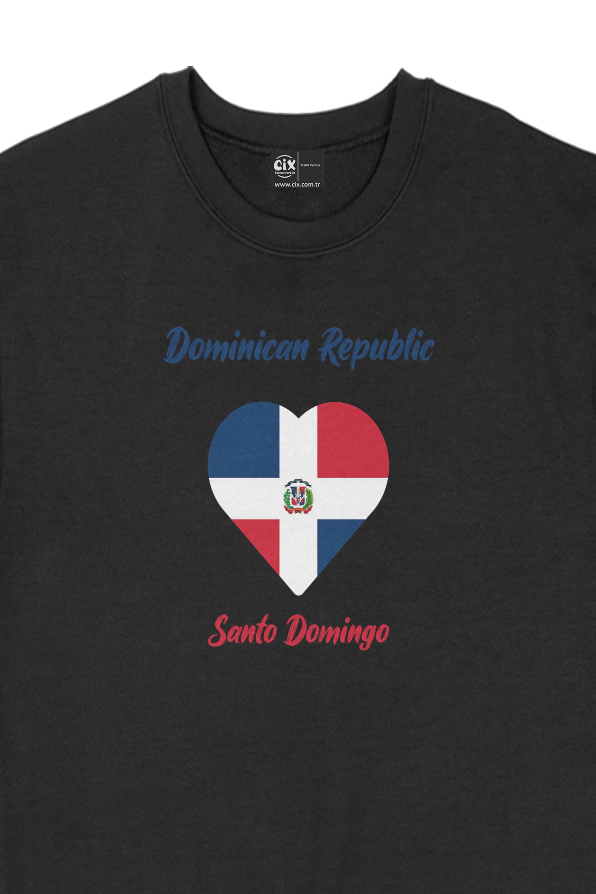 Santo Domingo Dominik Bayraklı Kalpli Siyah Sweatshirt