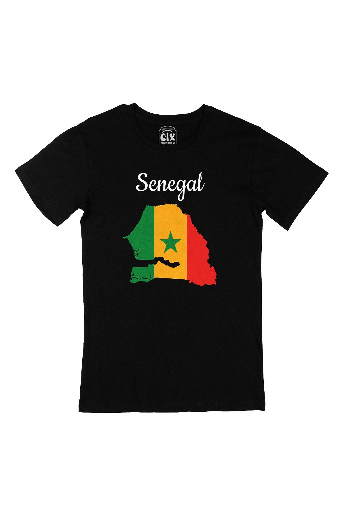 Senegal Haritalı ve Bayraklı Siyah Tişört