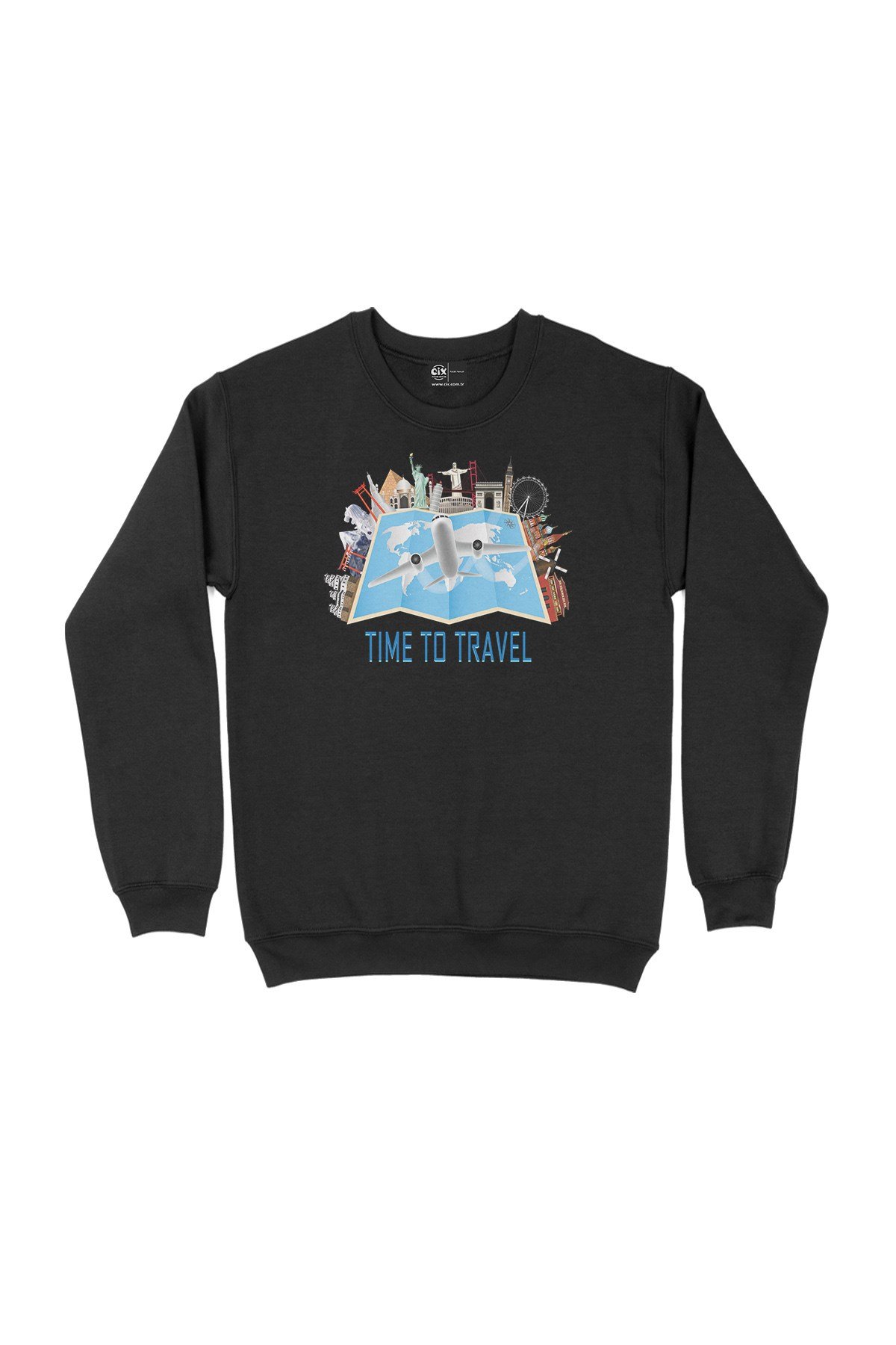 Seyahat Haritası Siyah Sweatshirt