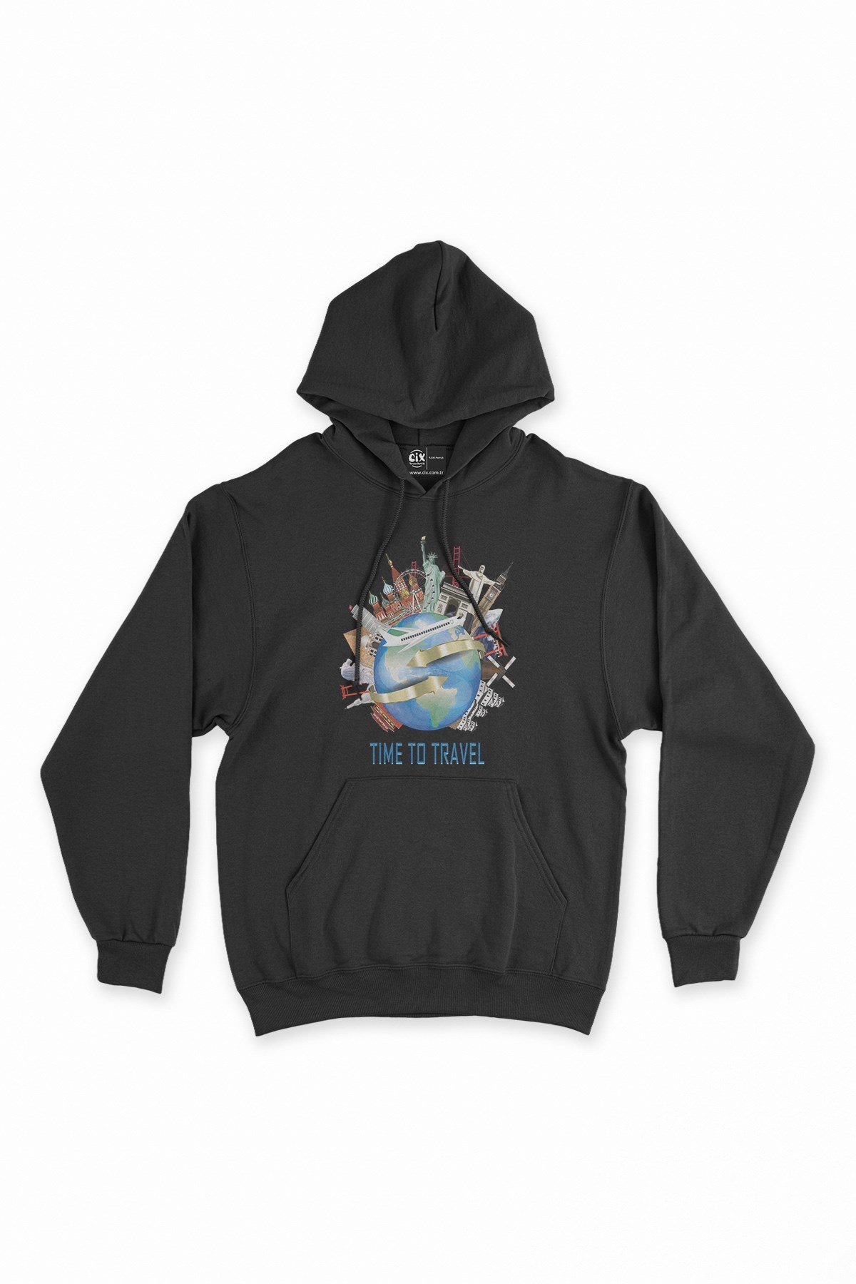 Seyahat Zamanı Siyah Kapşonlu Sweatshirt Hoodie