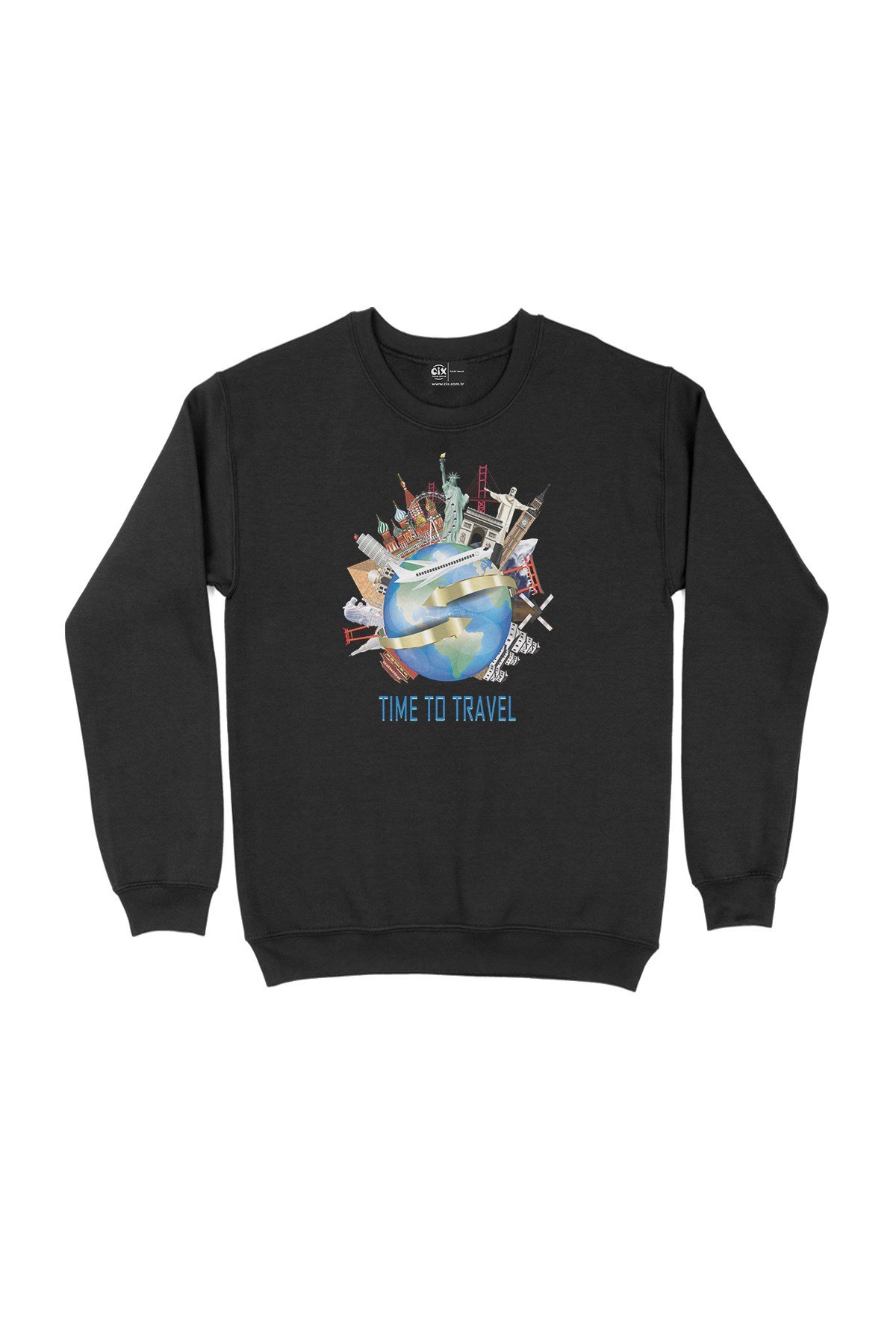 Seyahat Zamanı Siyah Sweatshirt