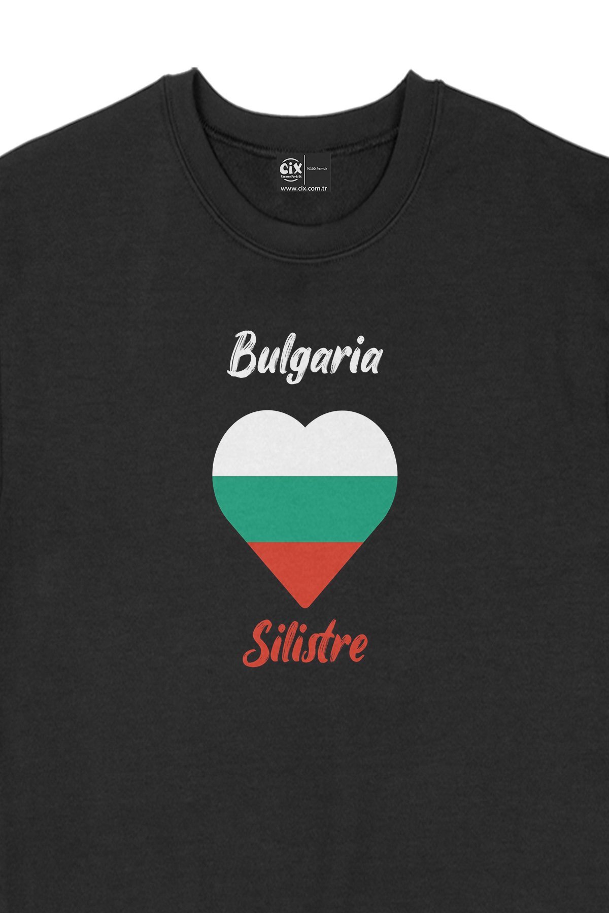 Silistre Bulgaristan Bayraklı Kalpli Siyah Sweatshirt