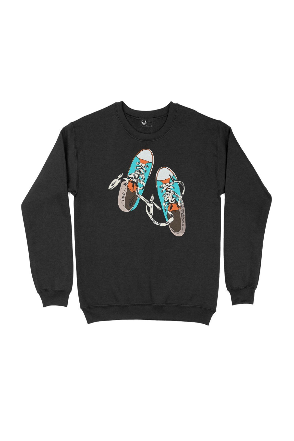 Sneakers Görselli Siyah Sweatshirt