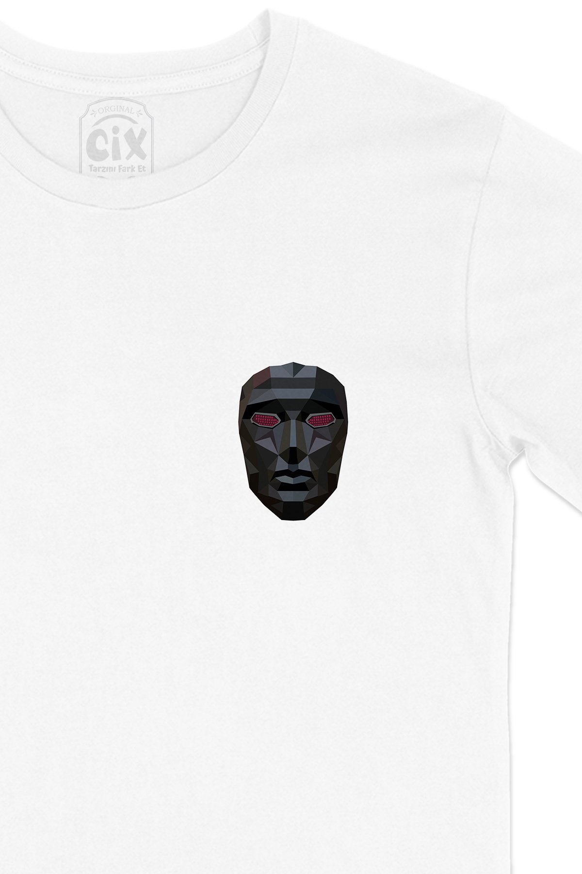 Squid Game Mask Cep Logo Tasarımlı Beyaz Tişört