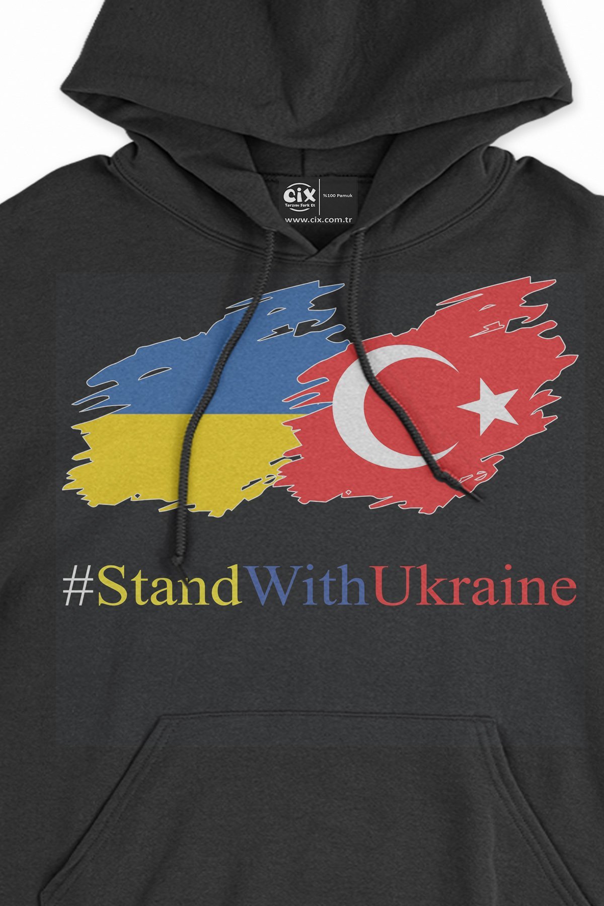 Stand With Ukraine Ukrayna Türkiye Siyah Sweatshirt Hoodie